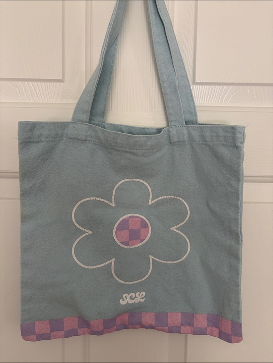 Stoney Clover Lane Handbags - Stoney Clover Lane Blue Tote with Pink & Purple Checker Flower